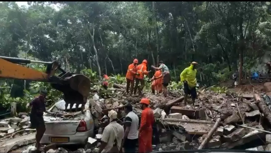 Visual from the aftermath of the landslide at Payyanithottam in Poonjar
