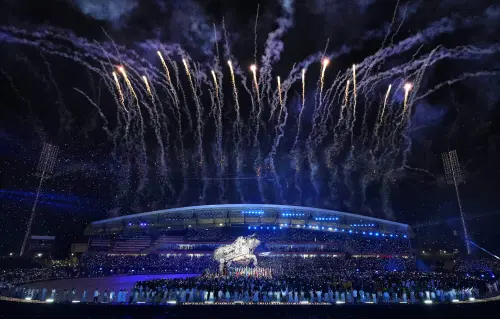Fireworks explode during the Commonwealth Games opening ceremony | AP