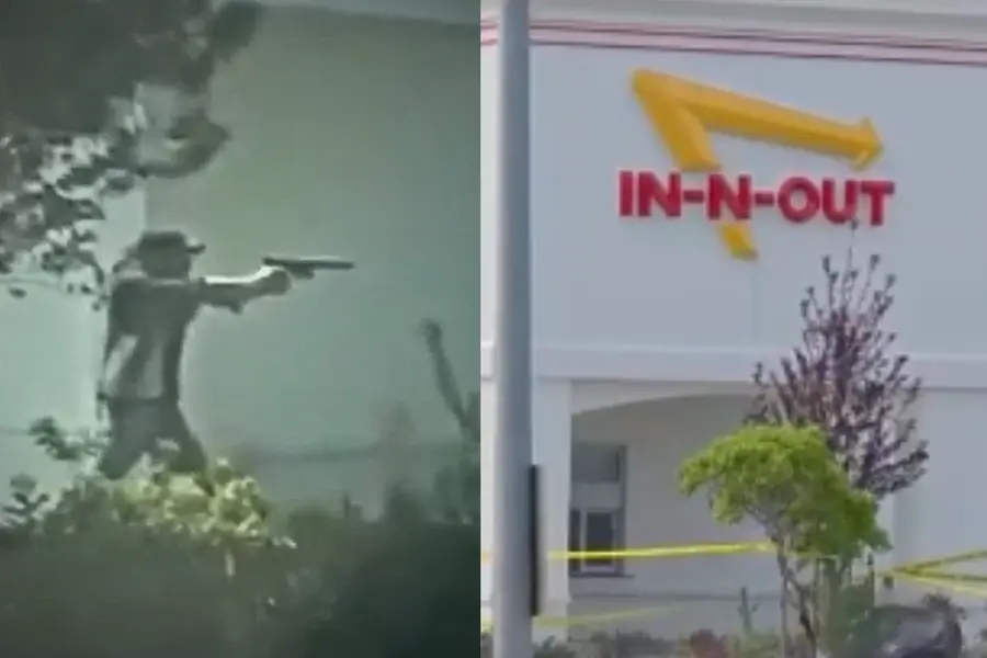 An image shared online appears to capture the armed citizen confronting the Idaho shooter outside the Twin Falls In-N-Out