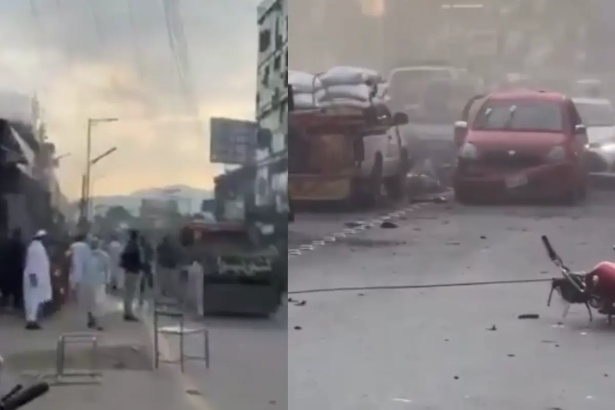 A visual showing the aftermath of the suicide bombing outside the Kabal police station in Pakistan's Swat district