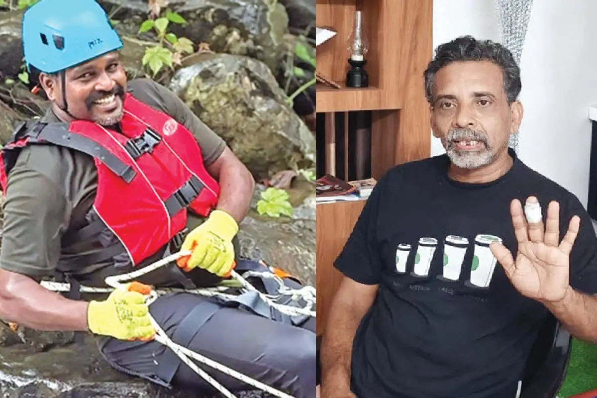 From (L) Rappelling instructor R. Rajesh, Benny.