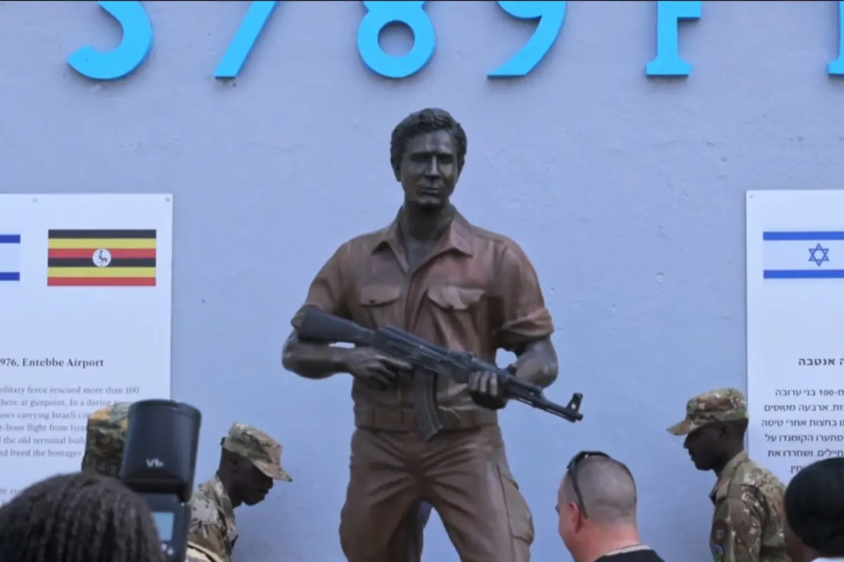 A bronze statue of Yoni Netanyahu at Entebbe Airport's old terminal