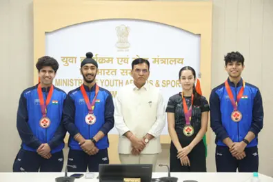 Anahat Singh, men's squash team honoured by Sports Minister Mandaviya for World Junior success