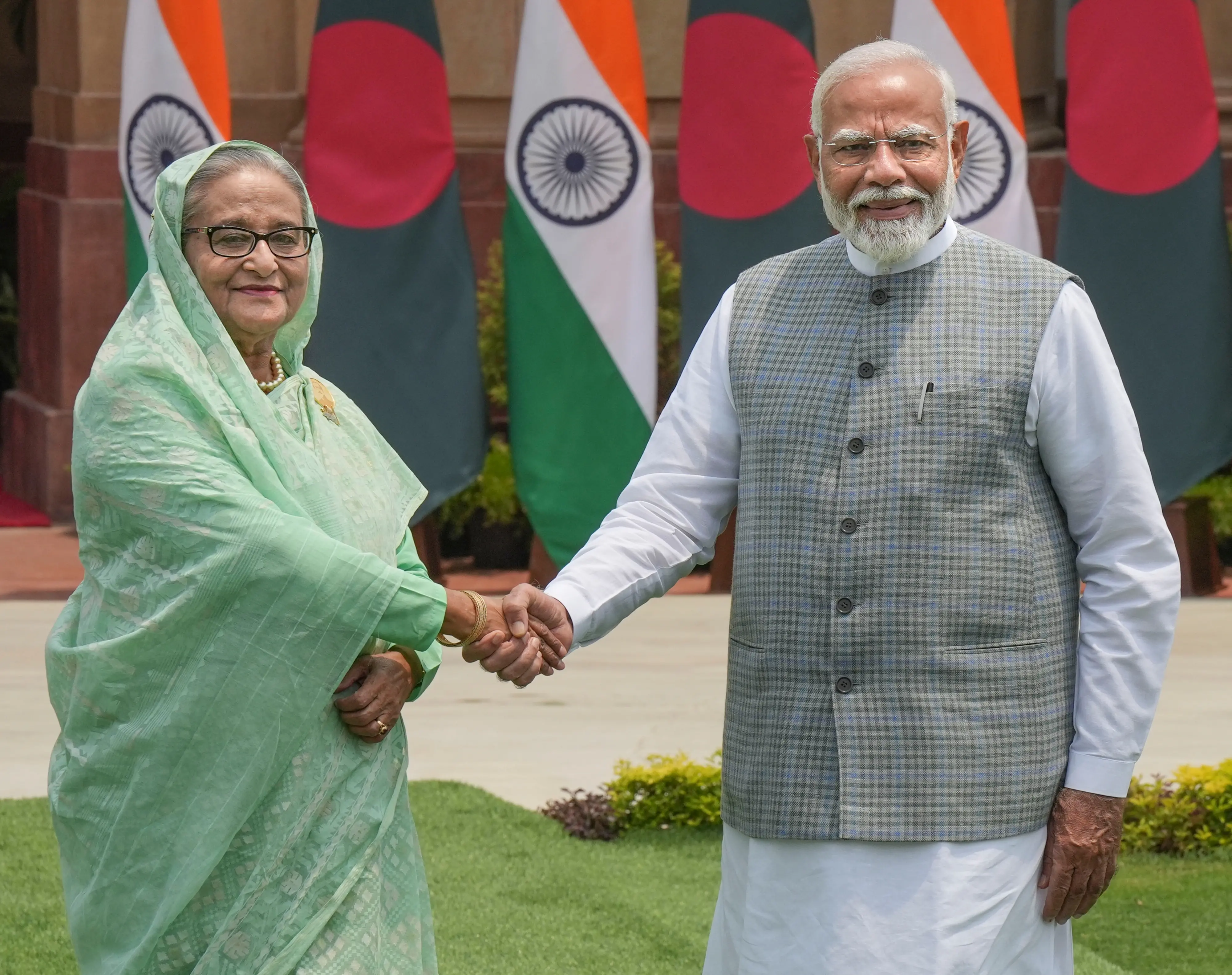 Prime Minister Narendra Modi with former Bangladeshi counterpart Sheikh Hasina.| File image: PTI