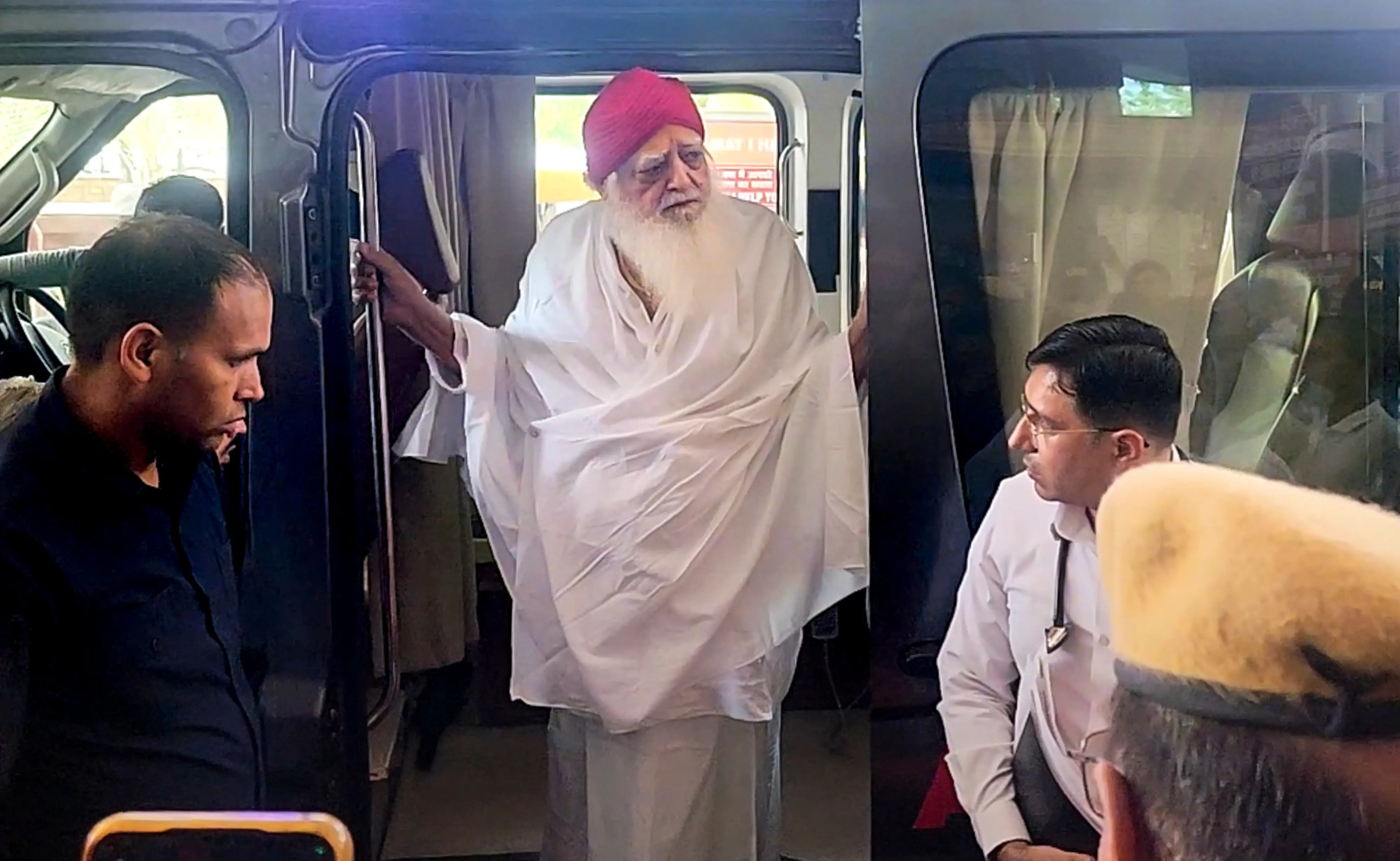 Former self-styled godman Asaram, serving life sentence in a rape case, being brought to AIIMS Jodhpur after his health deteriorated.| Photo: PTI