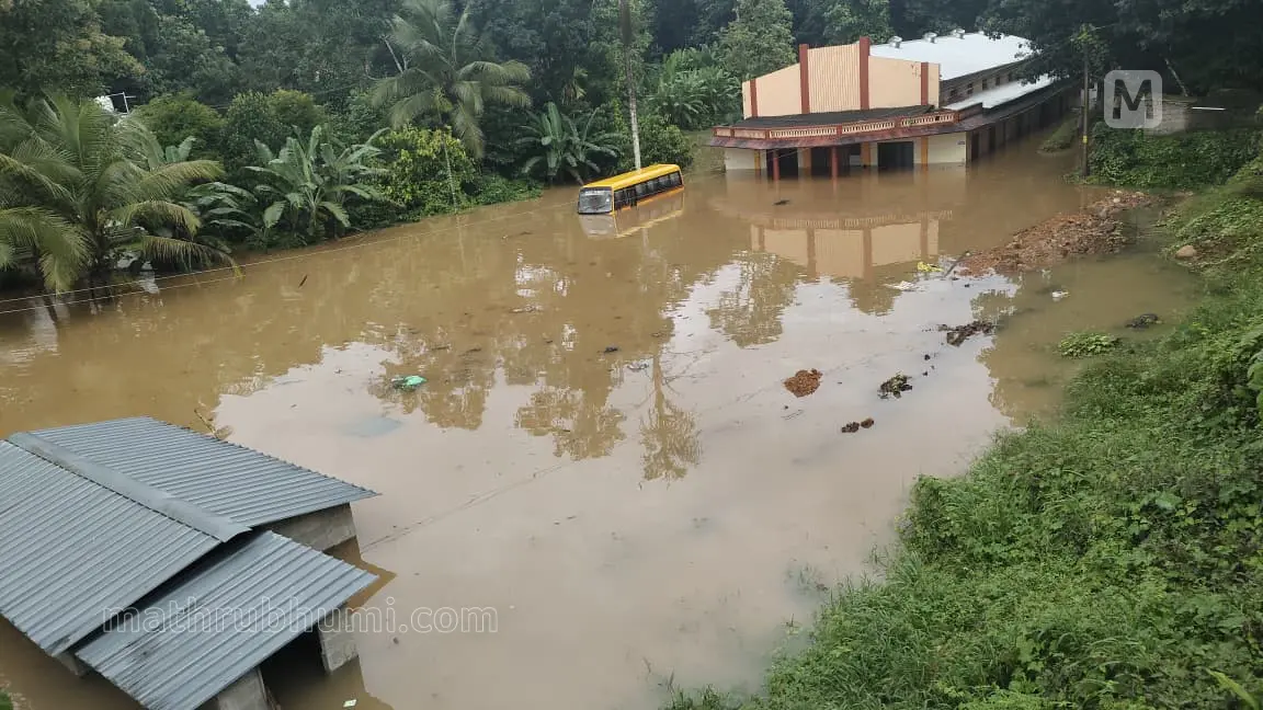The parish hall of St. Mary's Church at Cheruvally, Ponkunnam, Kottayam, inundated after the Manimala River overflowed its banks | Mathrubhumi