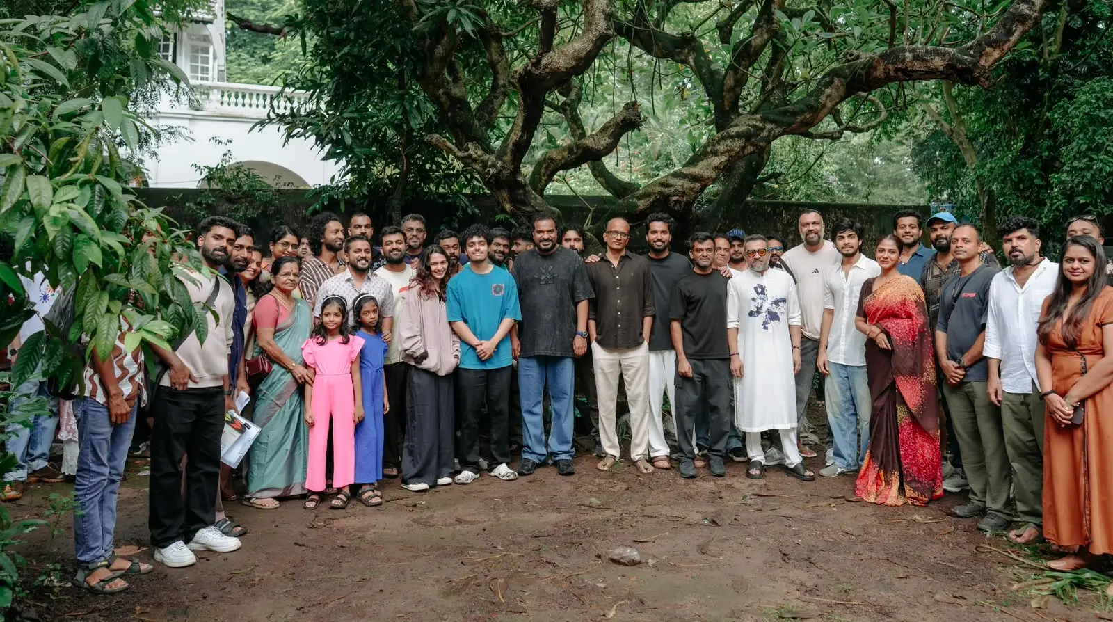 The cast and crew of Naslen's upcoming film pose together during the launch ceremony held in Kochi