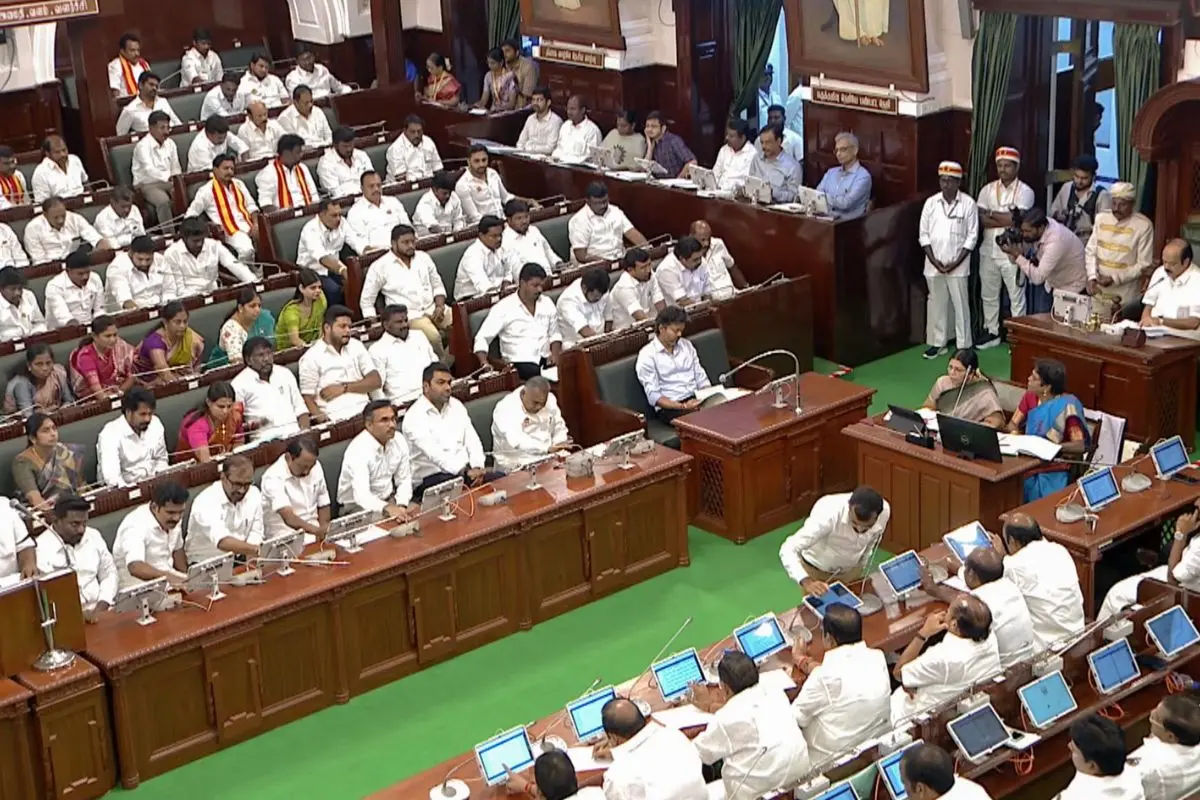 Tamil Nadu Finance Minister N. Marie Wilson speaks as he presents the maiden budget of the TVK-led coalition government in the Legislative Assembly, in Chennai on Wednesday (Tamilnadu Assembly/ANI Video Grab)