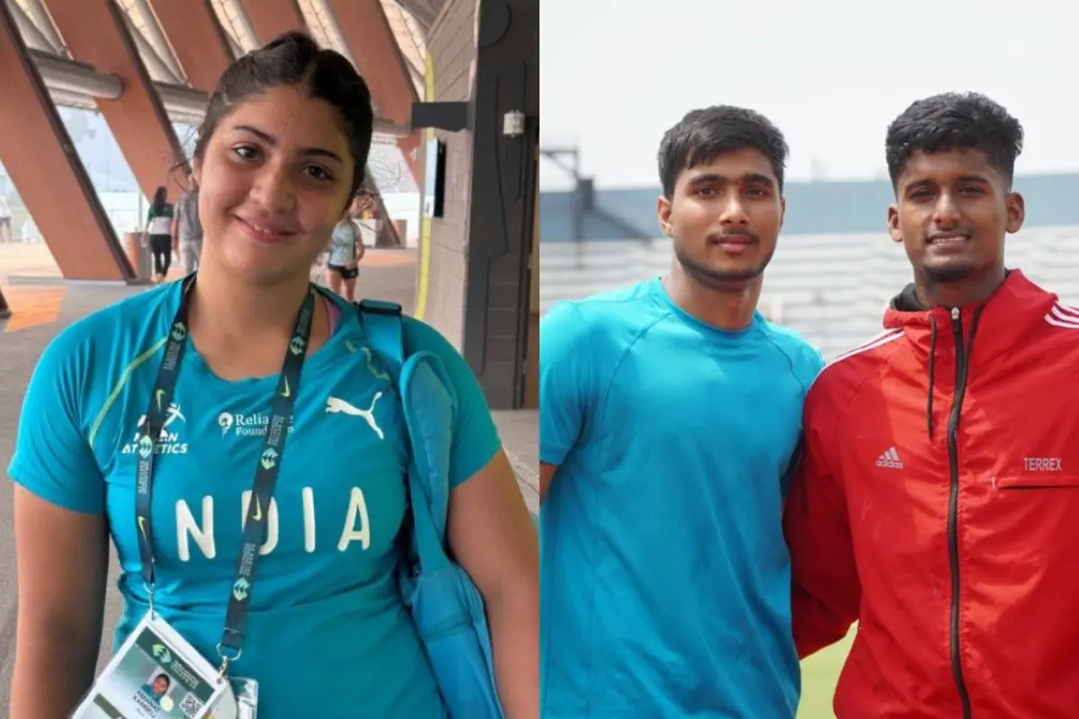 Discus thrower Amanat Kamboj (L) and Javelin throwersAshish Yadav and T. Dharanidharan | Photo: The Khel India (@TheKhelIndia on X)