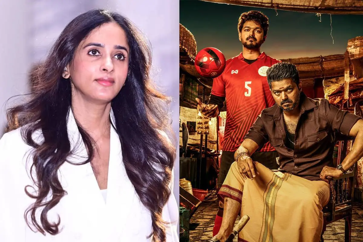 നിർമാതാവ് അർച്ചന കല്പാത്തി, ബിഗിൽ എന്ന ചിത്രത്തിന്റെ പോസ്റ്റർ | ഫോട്ടോ: Instagram, X
