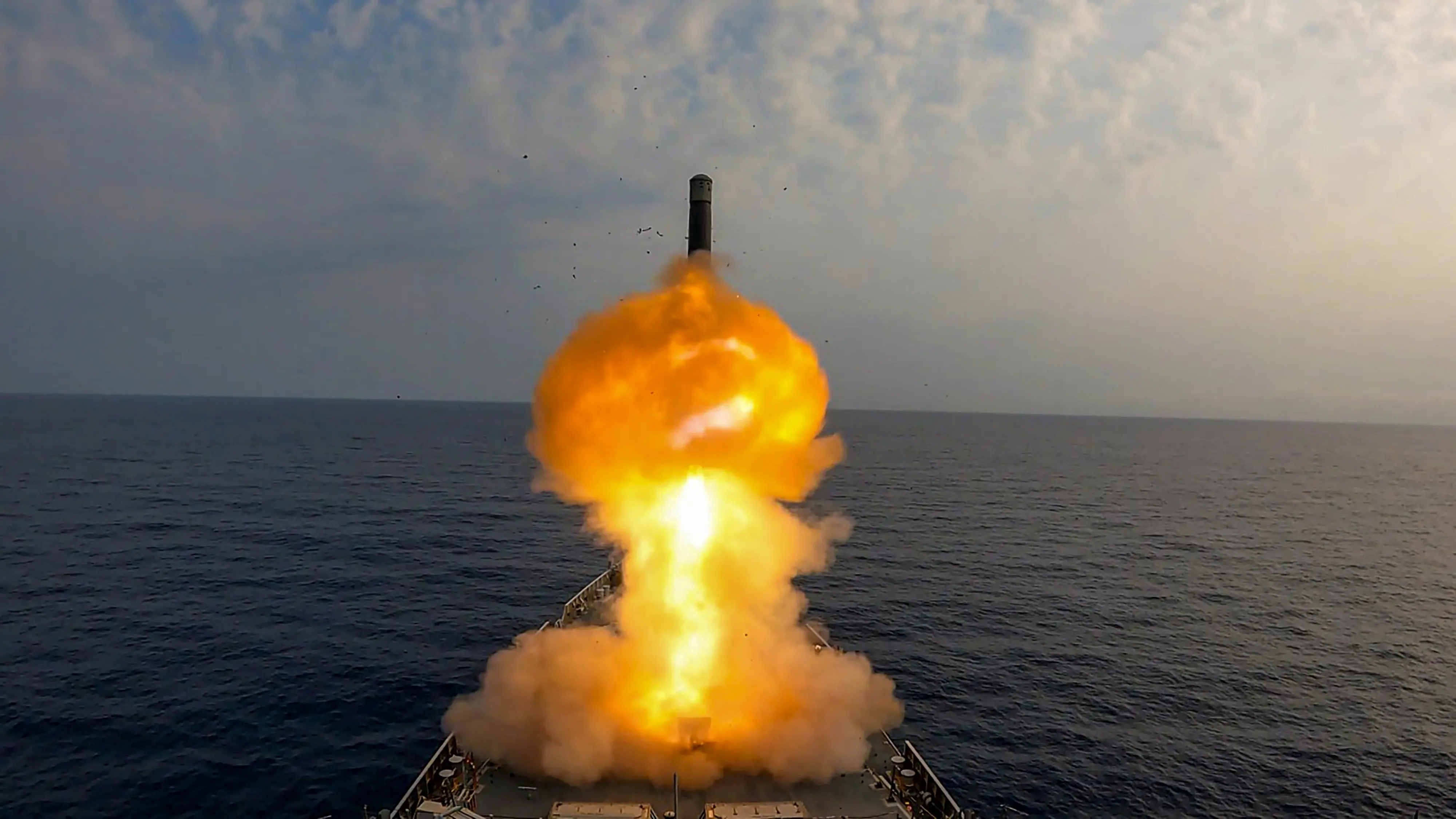 A BrahMos supersonic cruise missile being test-fired from the Indian Navy's frontline guided missile destroyer INS Mormugao.| Photo: PTI