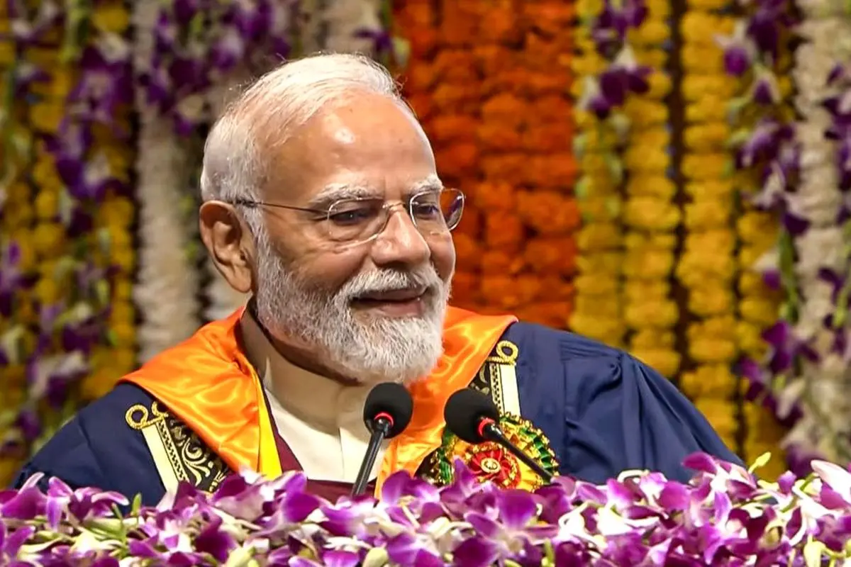 Prime Minister Narendra Modi addresses the 57th Convocation Ceremony of the Indian Institute of Technology (IIT) in New Delhi. (@BJP4India/X via PTI Photo)