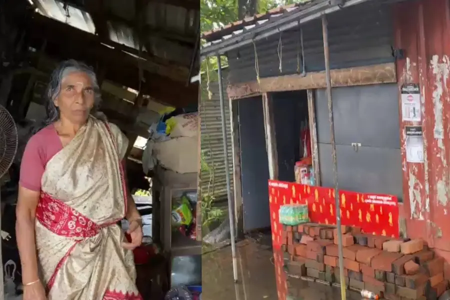 ശക്തമായ കാറ്റിലും മഴയിലും വയോധികയുടെ ഉപജീവനമാർഗമായ കട തകർന്നു