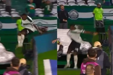 Wildest goal celebration? Coritiba defender vanishes after jumping over advertising boards | WATCH