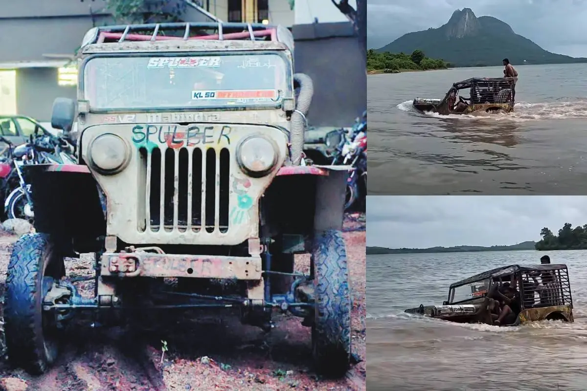 ഇരുമ്പകച്ചോലഭാഗത്ത് ജലാശയത്തിലൂടെ ഓടിച്ച ജീപ്പ് കസ്റ്റഡിയിലെടുത്തപ്പോൾ.
