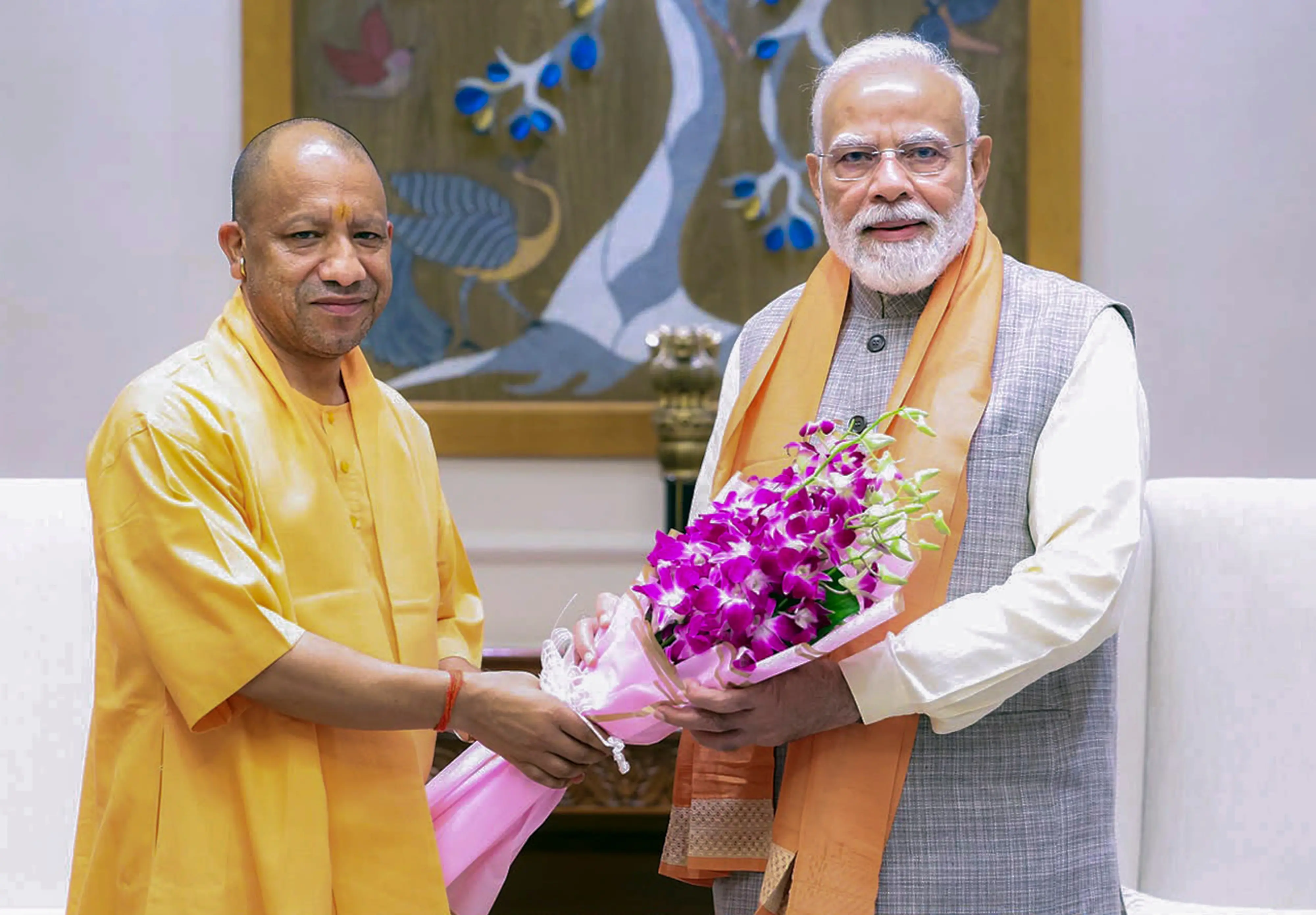 Prime Minister Narendra Modi during a meeting with Uttar Pradesh Chief Minister Yogi Adityanath | PTI