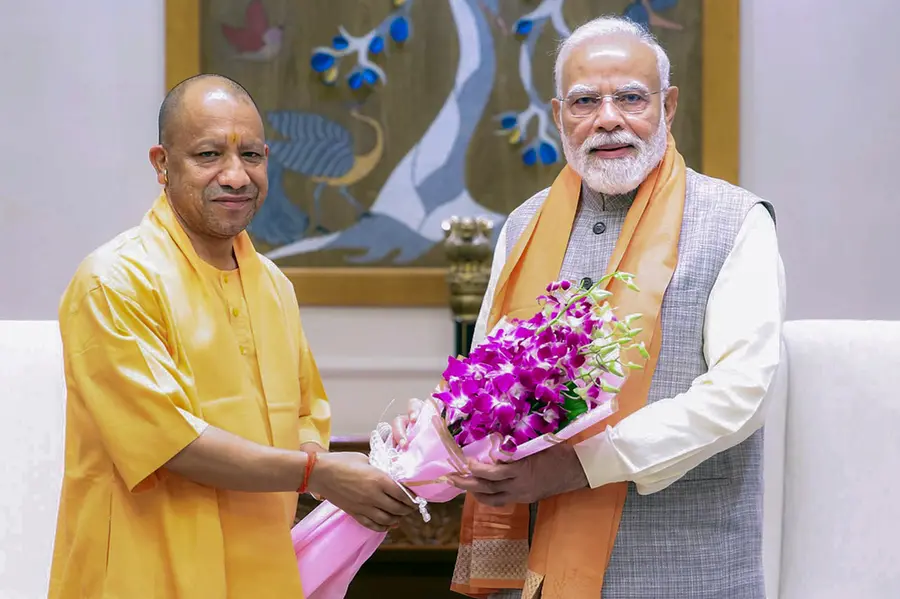 Prime Minister Narendra Modi during a meeting with Uttar Pradesh Chief Minister Yogi Adityanath