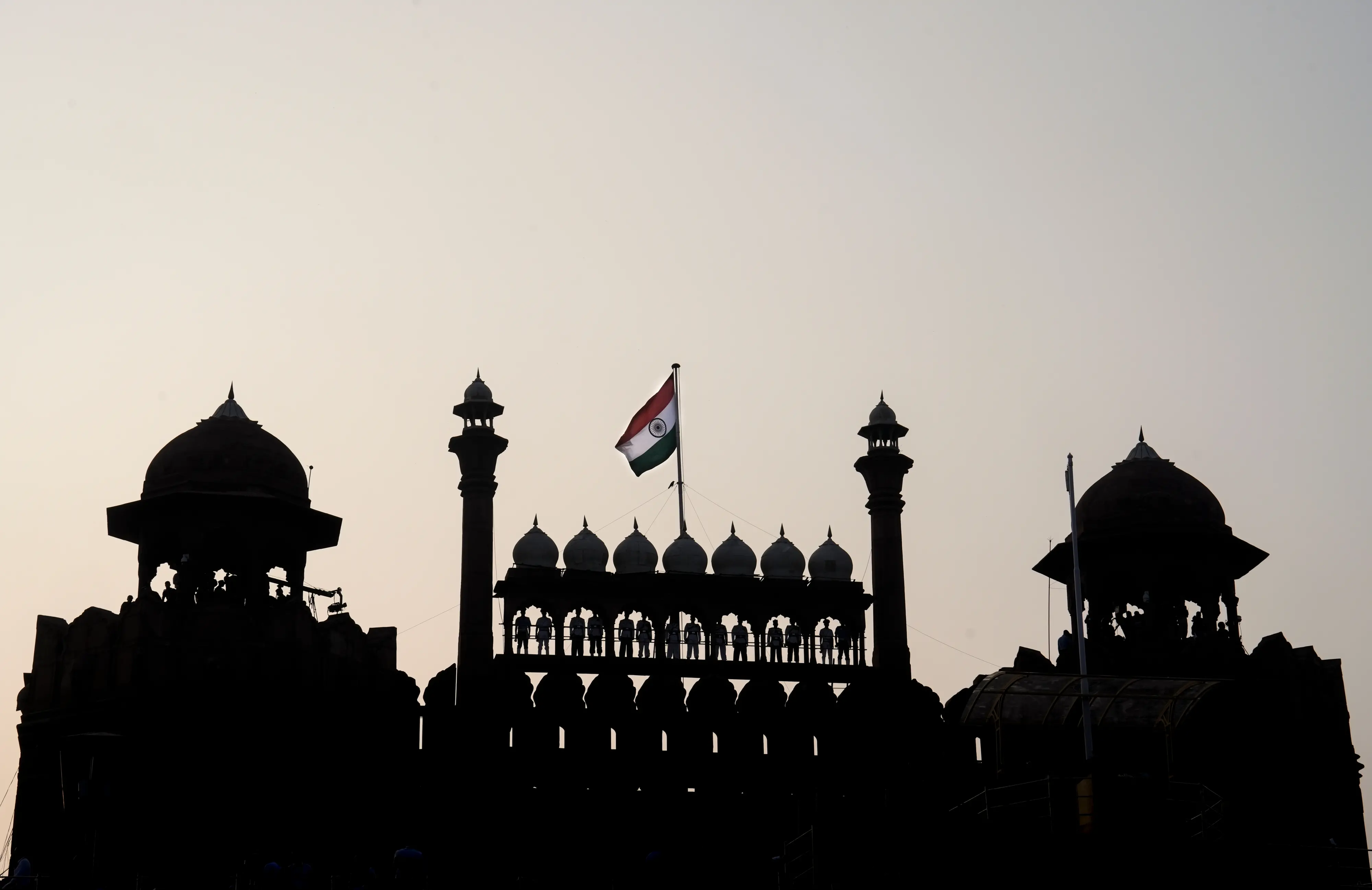 A silhouette of Red Fort as preparations are underway ahead of Independence Day celebrations