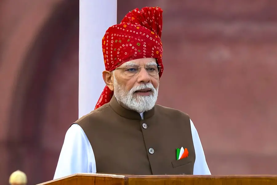 Prime Minister Narendra Modi addressing the nation from the historic Red Fort on Independence Day