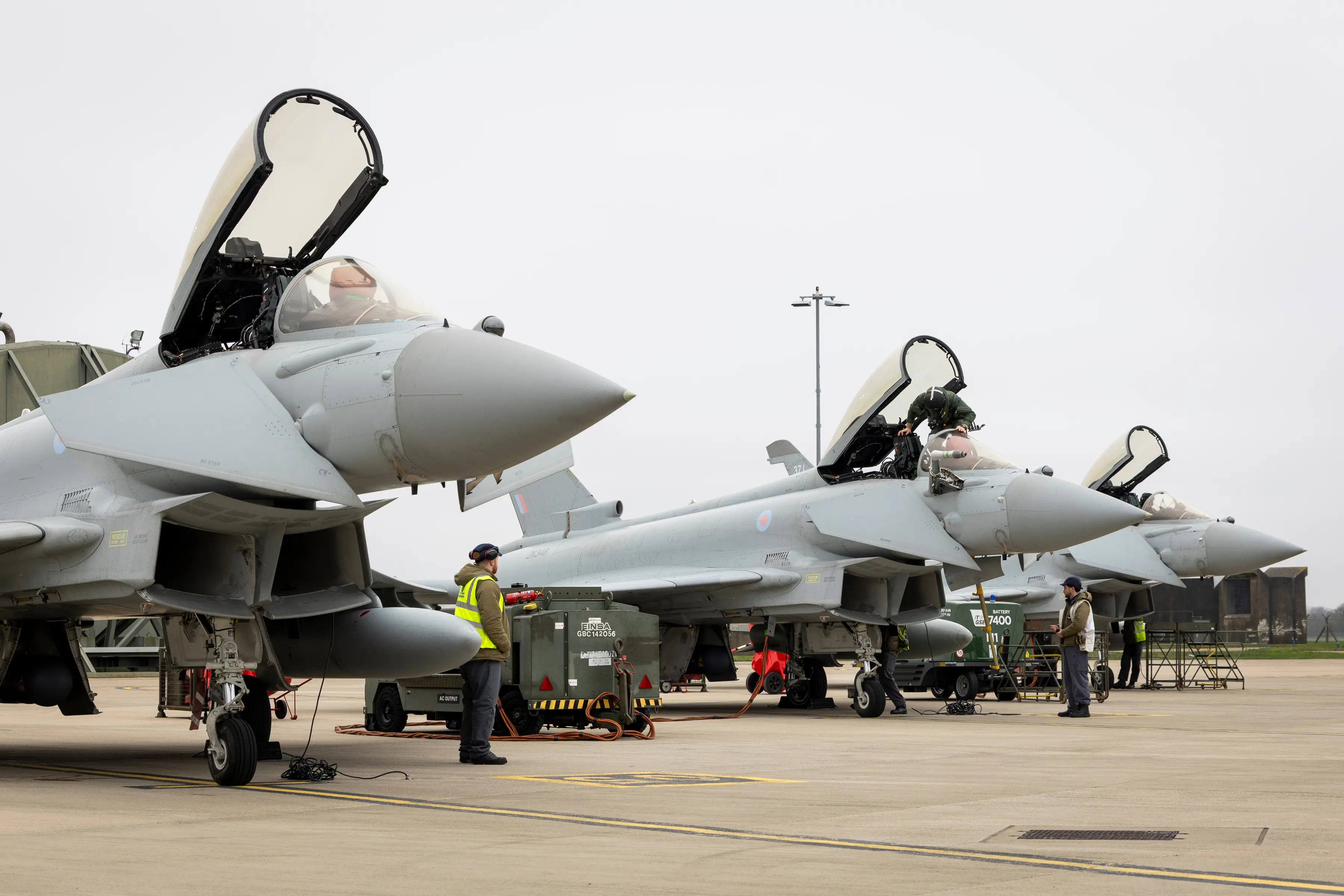 RAF Typhoon aircraft are prepared to depart RAF Coningsby, England, bound for Qatar to support the defense of British interests and regional allies in the Mideast.| Photo: AP
