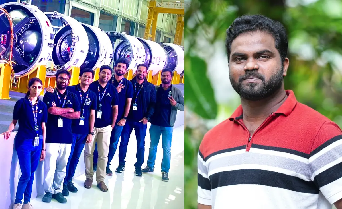അജിൻ ഘോഷ് സ്കൈറൂട്ടിലെ സഹപ്രവർത്തകർക്കൊപ്പം | Photo: Ajin Khosh, Shaheer CH