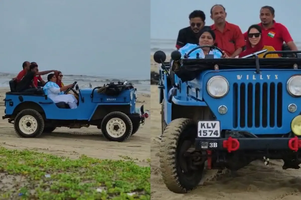 എലത്തൂർ ബീച്ചിൽ ഓഫ് റോഡ് വാഹനം ഓടിക്കുന്ന വിദ്യാ ബാലകൃഷ്ണൻ എംഎൽഎ