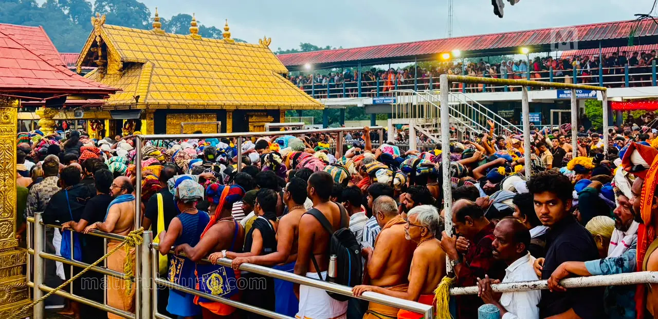 Devotees wait for darshan at the Sabarimala temple on Monday morning as Chingam begins | Photo: Mathurbhumi