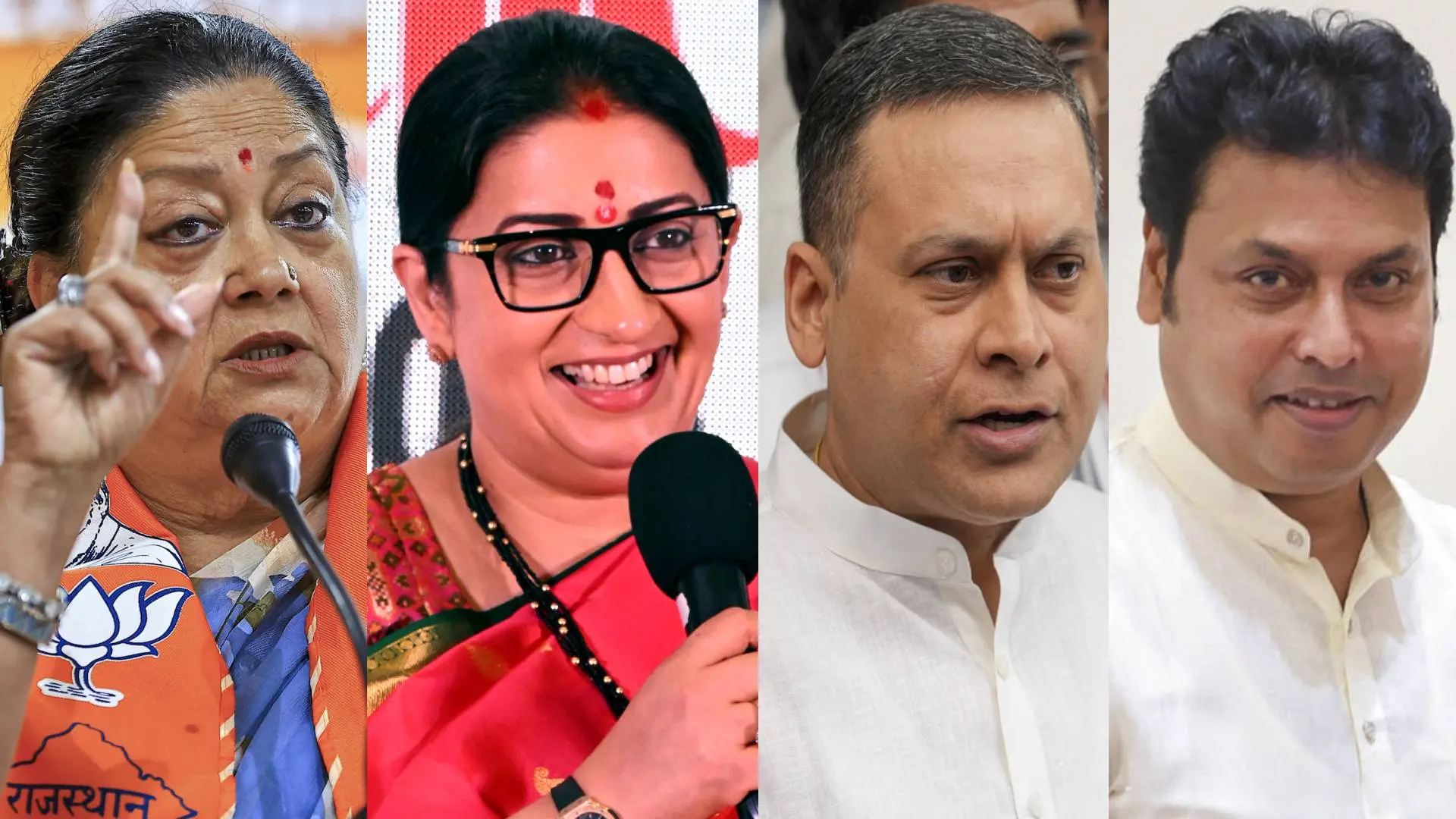 വസുന്ധര രാജ സിന്ധ്യ, സ്മൃതി ഇറാനി, അമിത് മാളവ്യ, ബിപ്ലബ് കുമാർ ദേബ് | Photo: PTI