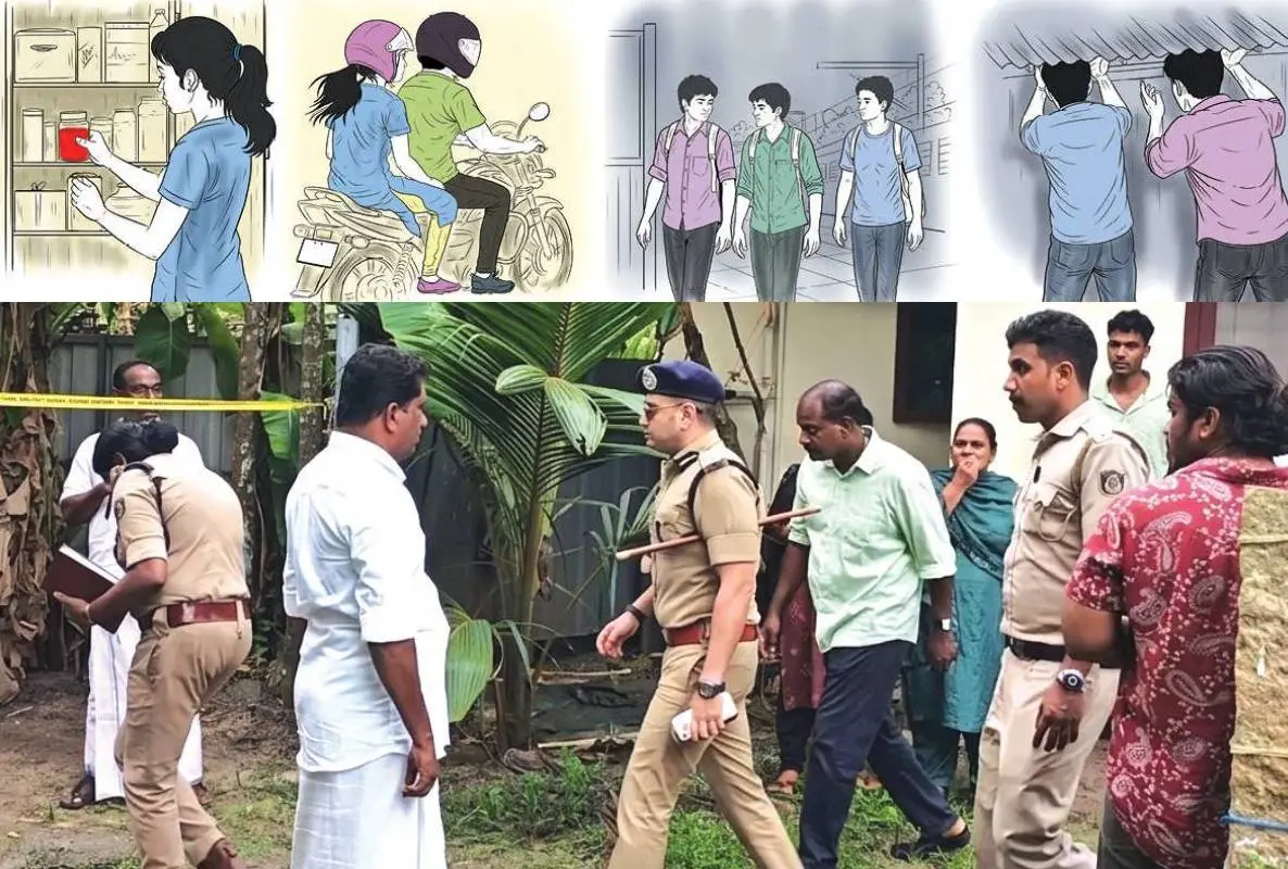 കരുവാറ്റ കൊലപാതകം,ഗ്രാഫിക്സ് ചിത്രങ്ങള് (മുകളിൽ) എറണാകുളം റെയ്ഞ്ച് ഡി.ഐ.ജി. യതീഷ് ചന്ദ്ര കരുവാറ്റയിൽ കൊലപാതകം നടന്ന വീട് സന്ദർശിച്ചപ്പോൾ (താഴെ)