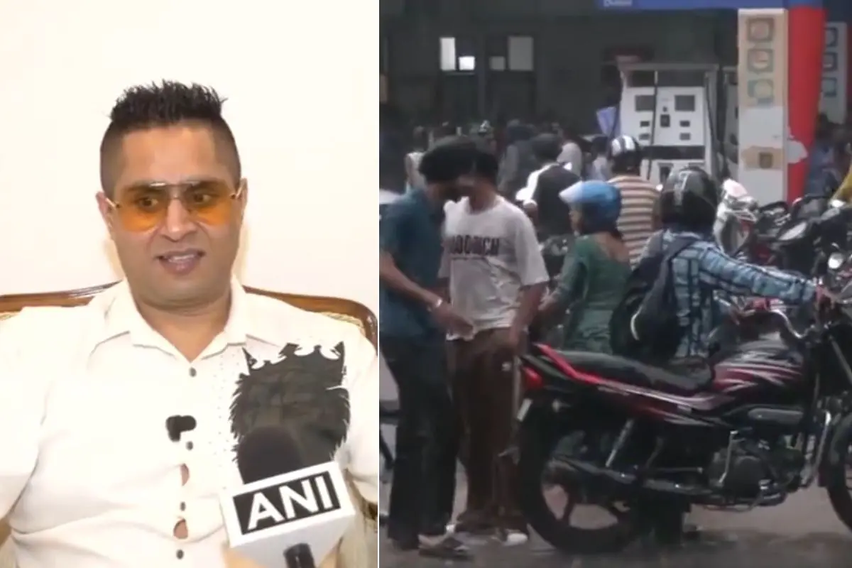 Rakesh Trehan, alias 'Raja D King', and the crowd that gathered at the petrol station in Chandigarh.