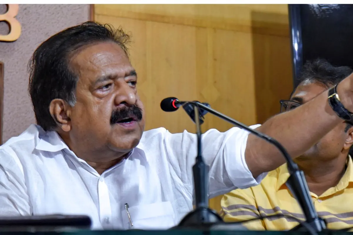 Kerala Home Minister Ramesh Chennithala addresses a programme regarding the ongoing anti-drug campaign, 'Operation Toofan', at the Ernakulam Press Club (Photo: PTI)