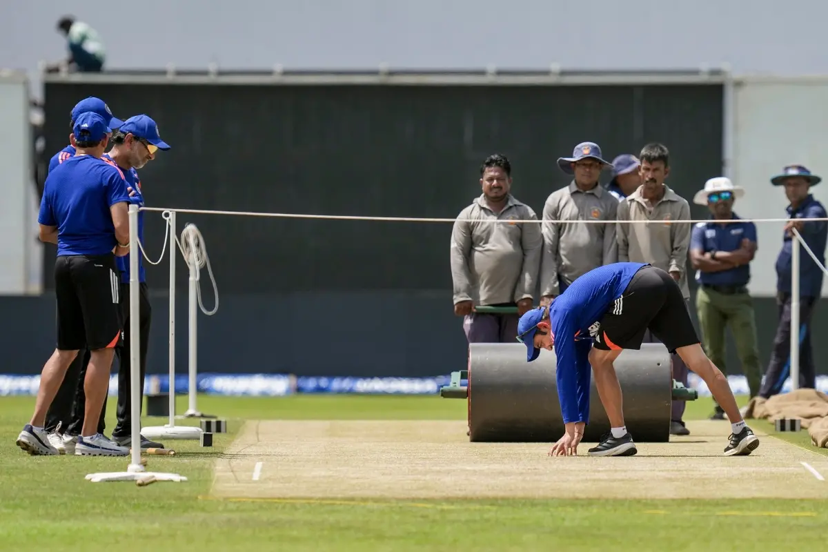 India's head coach Gautam Gambhir inspects the pitch during a practice session ahead of the second Test cricket match between India and Sri Lanka, in Colombo | Photo: PTI