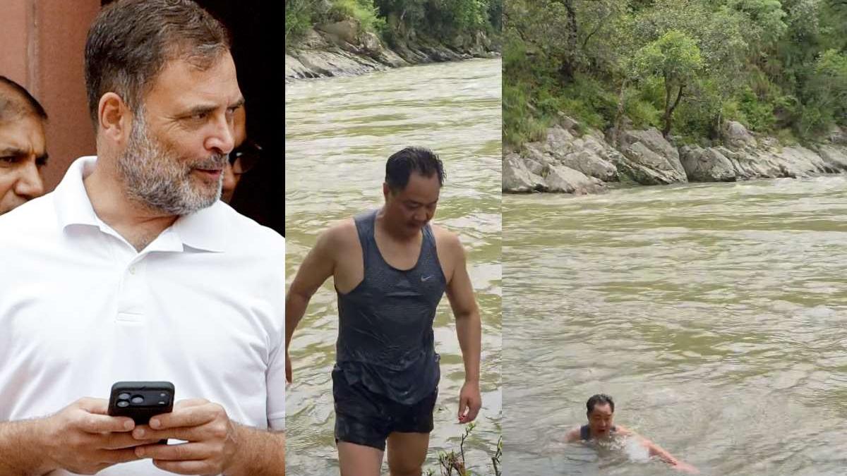 നീന്തൽ വെല്ലുവിളിയുമായി കിരൺ റിജിജു; രാഹുലിന് പരിശീലനം വേണ്ടിവരുമെന്ന് പരിഹാസം