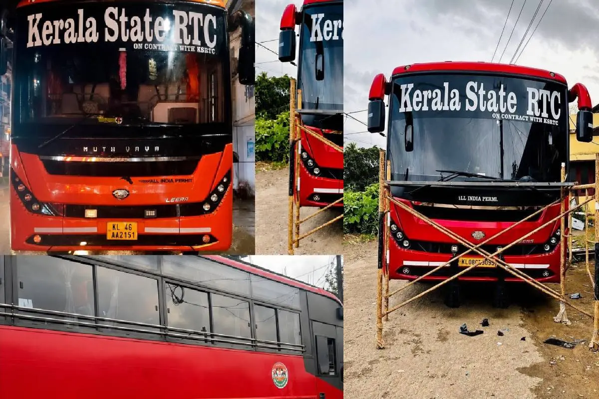 കെഎസ്ആര്ടിസിക്ക് വേണ്ടി സര്വീസ് നടത്തുന്നതിനായി ഒരുങ്ങുന്ന സ്വകാര്യ ടൂറിസ്റ്റ് ബസുകള് | Photo: Anuraj VS/Facebook KSRTC
