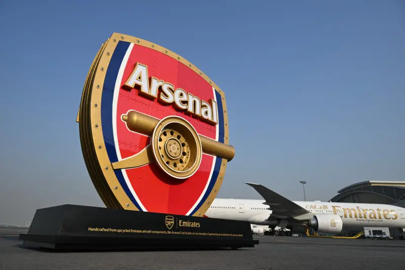 Arsenal's giant illuminated crest at Emirates Stadium