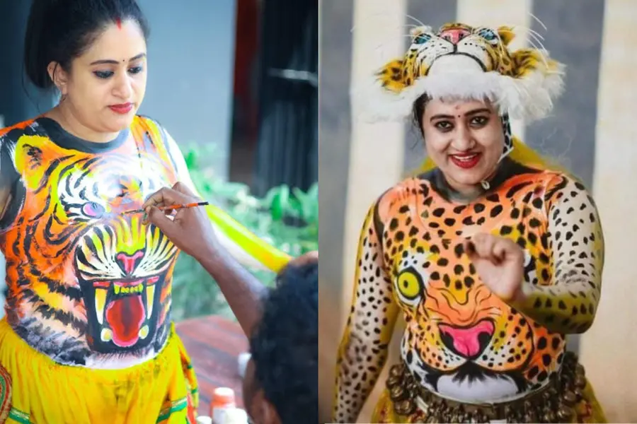 Nimisha Bijo as a ‘Penpuli’ during Thrissur Pulikali