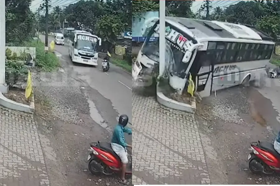 സ്കൂട്ടർ യാത്രികനെ രക്ഷിക്കാനുള്ള ശ്രമം,നിയന്ത്രണംവിട്ട ടൂറിസ്റ്റ് ബസ് മറിഞ്ഞു; 20 പേർക്ക് പരിക്ക്