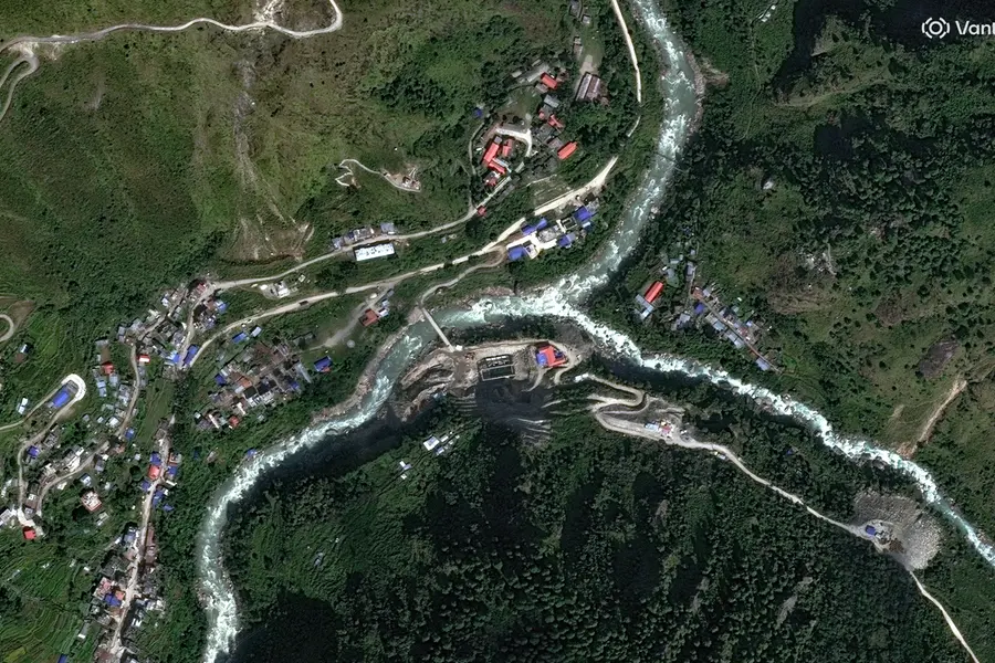 This satellite image provided by Vantor shows Syapru Besi, Nepal