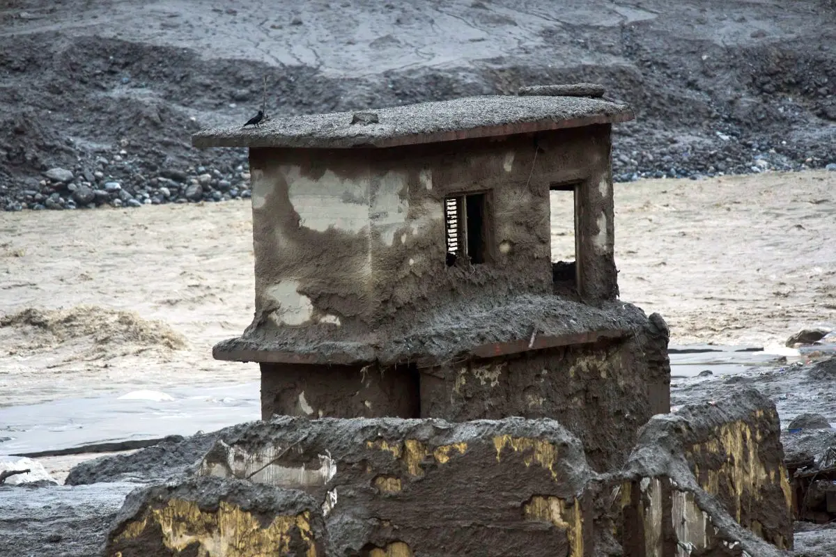 Damage in seen in the aftermath of flash floods in Devighat in the Nuwakot district in Nepal. Photograph: AP Photo/Niranjan Shrestha