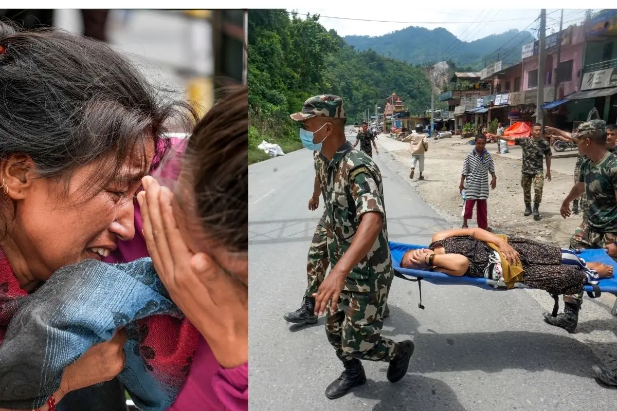Family members and relatives of missing persons cry in the aftermath of the flash flood-Security personnel carry a woman to a safer location | Photos: PTI