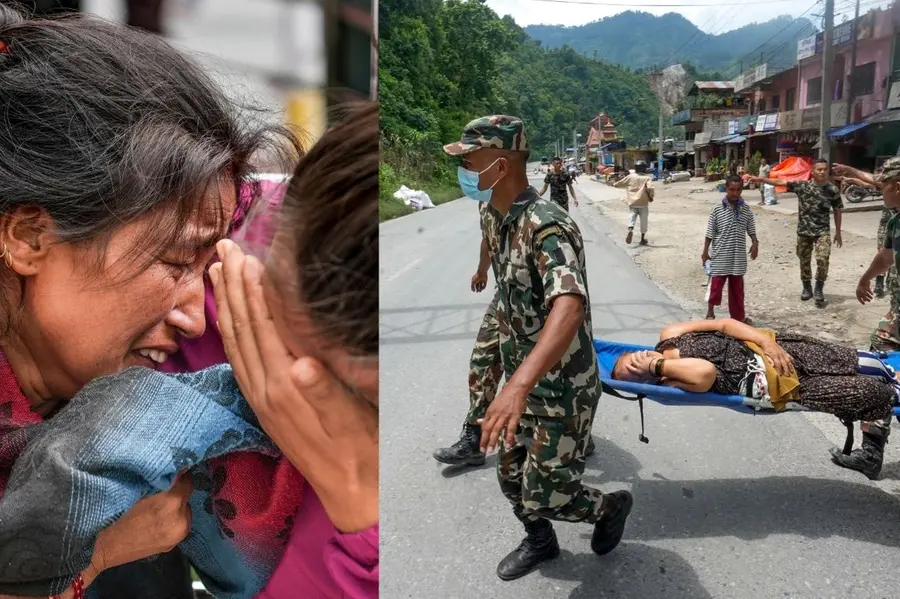 Family members and relatives of missing persons cry in the aftermath of the flash flood-Security personnel carry a woman to a safer location | Photos: PTI