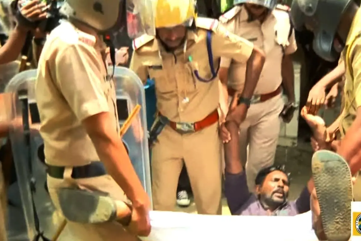 Police action during the protest by locals