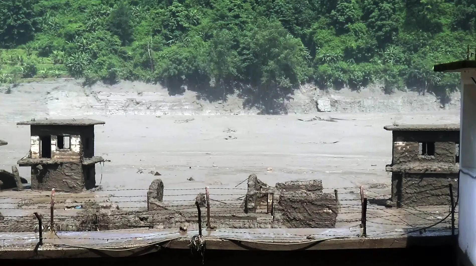 An area devastated by mud-laden floodwaters following a flash flood caused by an outburst in the Bhotekoshi River, in Rasuwa on Wednesday