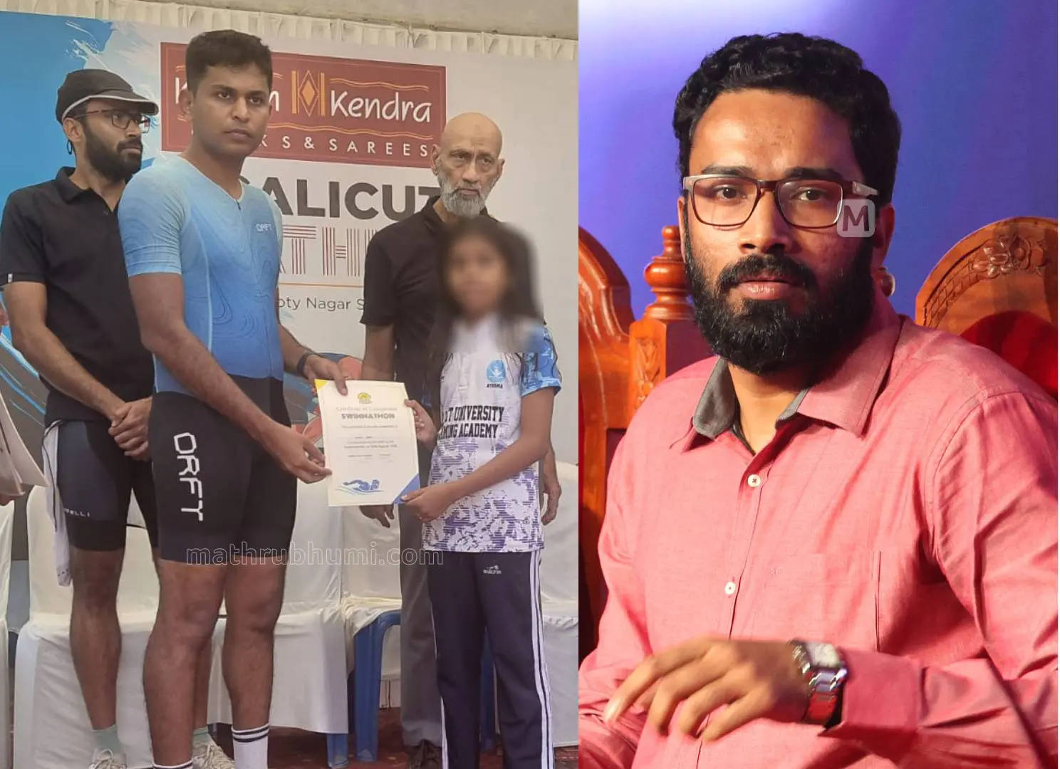 കോഴിക്കോട് അസിസ്റ്റന്റ് കളക്ടർ കുട്ടിക്ക് സമ്മാനം നൽകുന്നു, ശ്രീറാം വെങ്കിട്ടരാമൻ സമീപം.