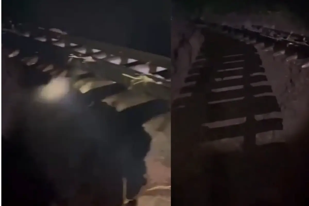Visuals showing a hill slip that disrupted train operations on the Kalka-Shimla route and exposed part of a connecting bridge