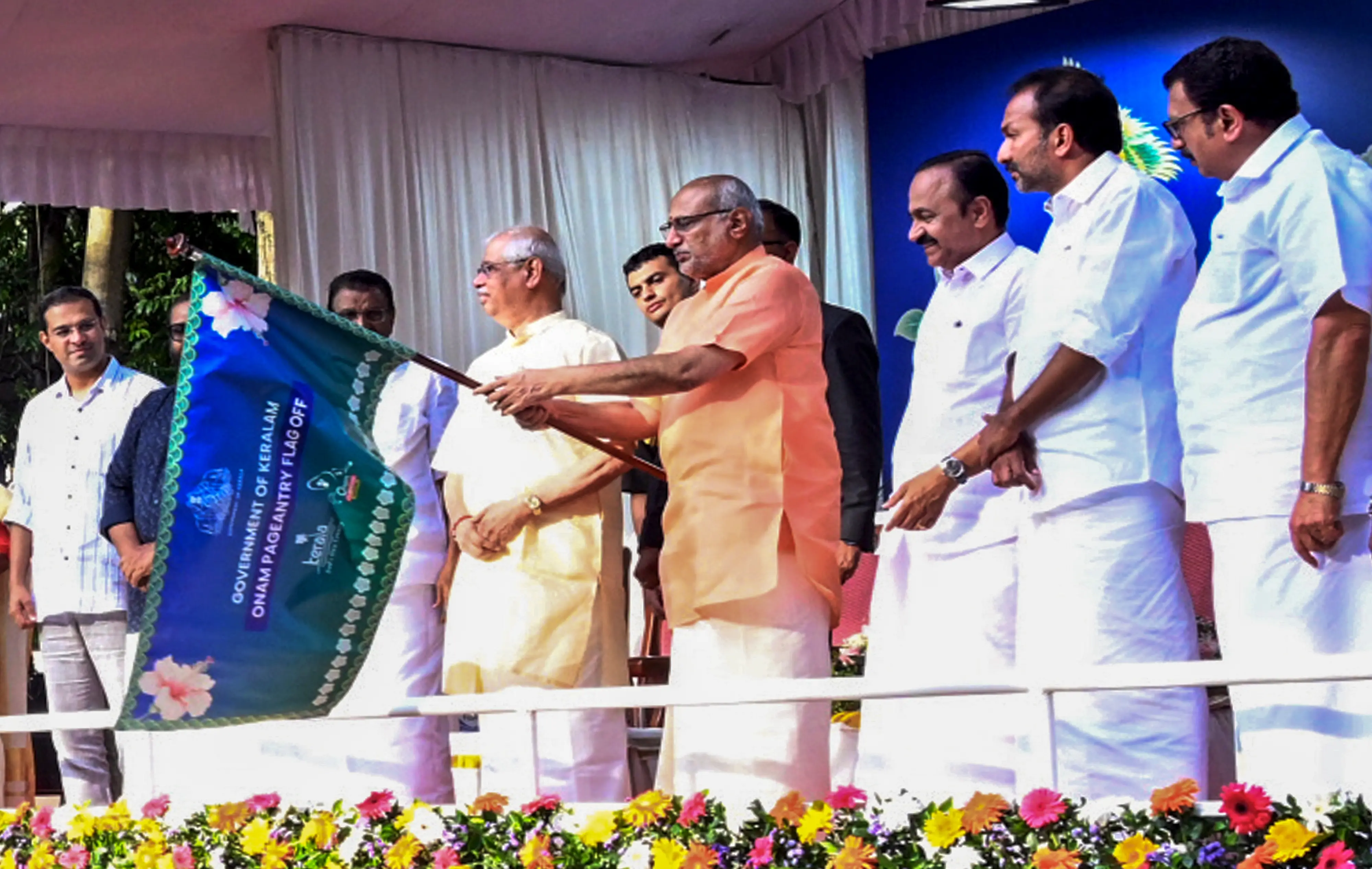 Vice President C P Radhakrishnan flags off the closing-day pageantry of the 'Onam Tourism Week Celebrations' in Thiruvananthapuram | PTI