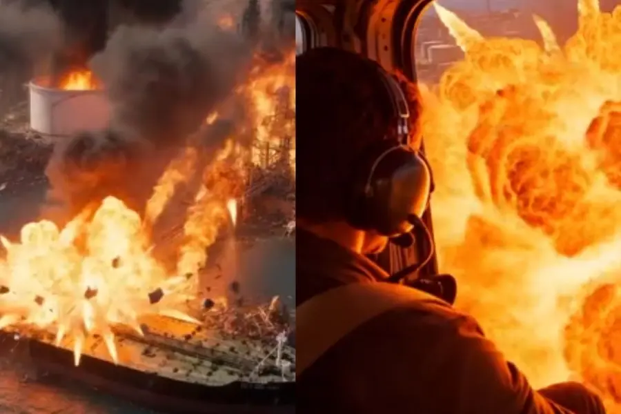 AI footage on social media showing Iran’s key oil port, Kharg Island, \"being blown to smithereens!\"