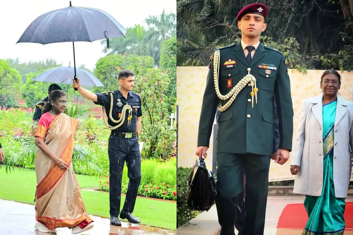 രാഷ്ട്രപതി ദ്രൗപദി മുർമുവിനൊപ്പം മേജർ ഋഷഭ് സിങ് സംബ്യാൽ