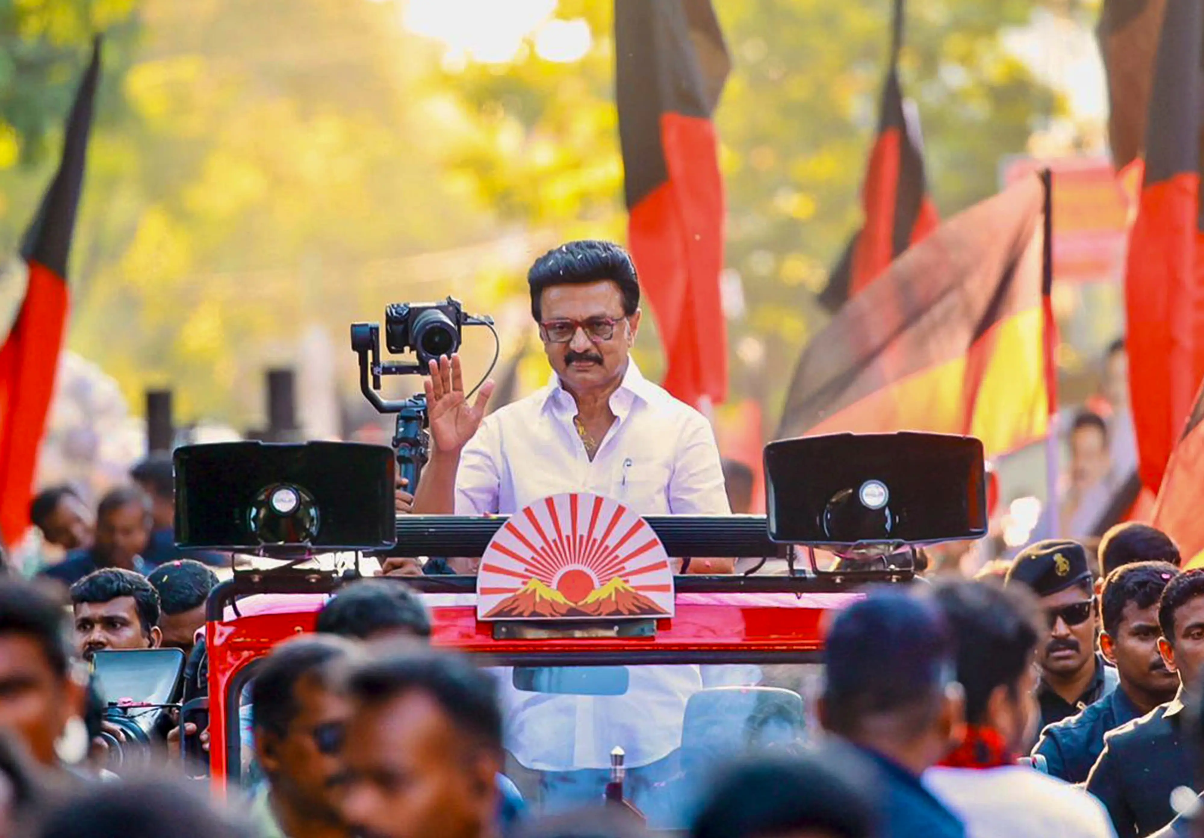 Then Tamil Nadu Chief Minister and DMK candidate from Kolathur constituency M K Stalin campaigns ahead of state Assembly elections.| File image: PTI