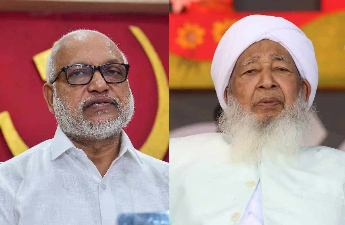 സിപിഎം ജനറല്‍ സെക്രട്ടറി എം.എ.ബേബി, കാന്തപുരം അബൂബക്കര്‍ മുസ്‌ലിയാർ  |ഫോട്ടോ:പിടിഐ, മാതൃഭൂമി